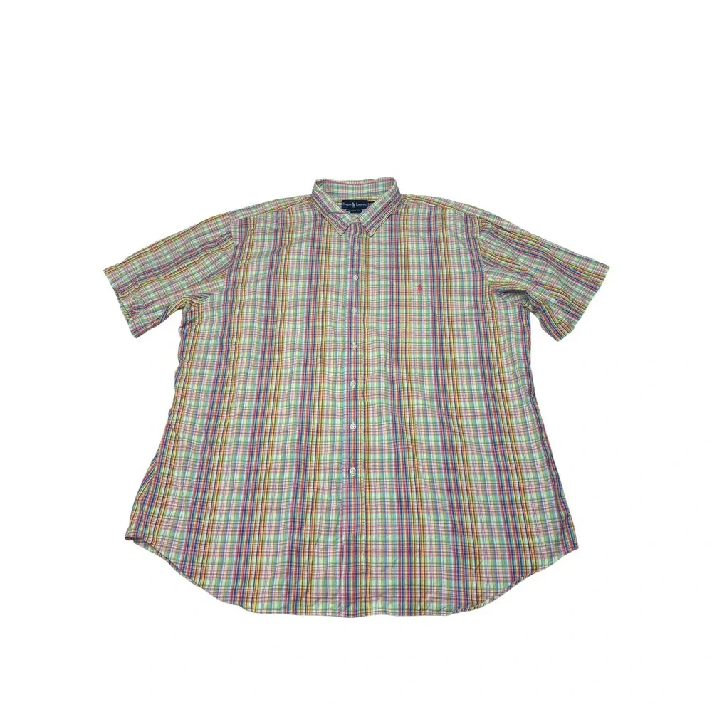 Ralph Lauren Mens 3XLT Plaid Short Sleeve Button Down Shirt Classic Fit Multi